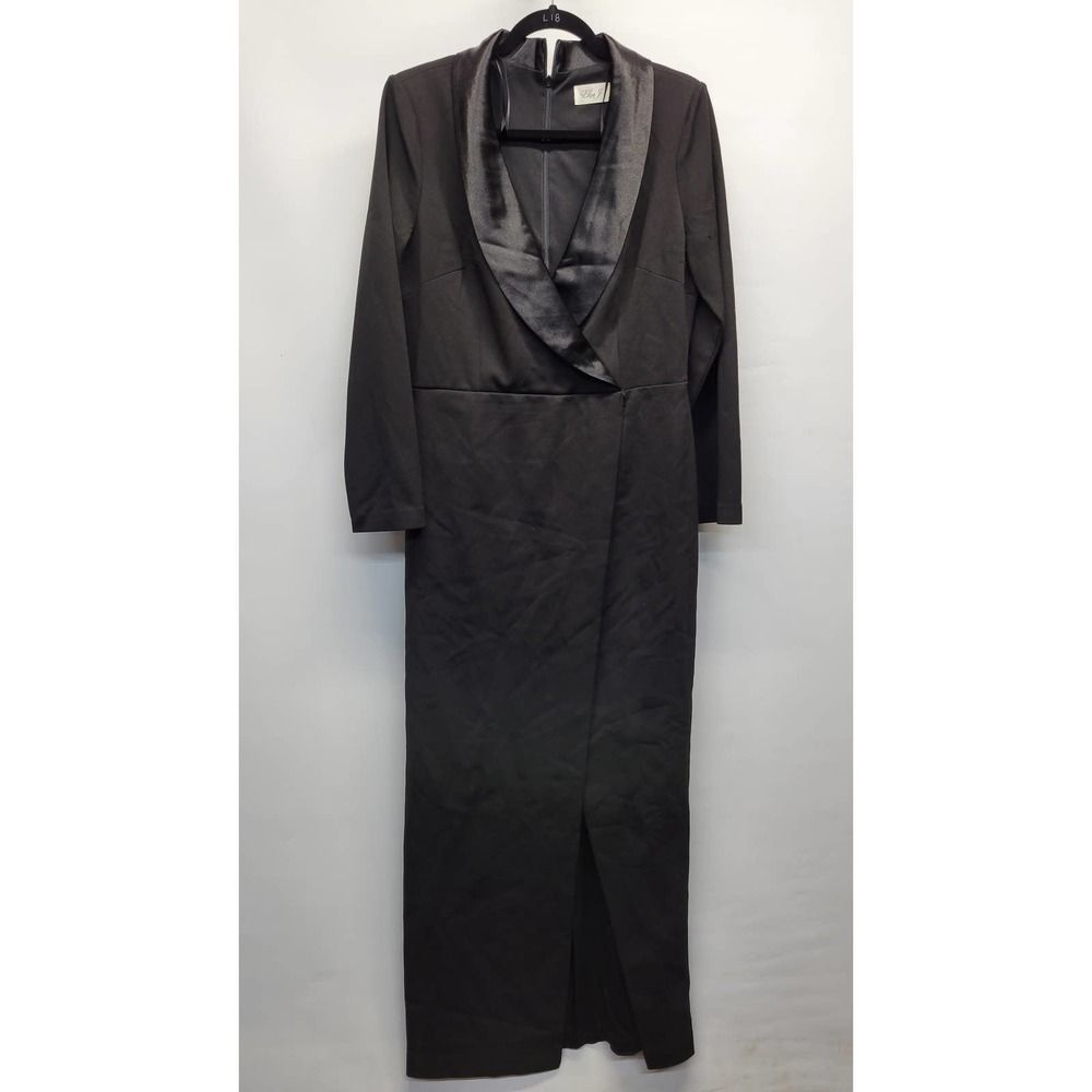Eliza J Black Long Sleeve Dress tuxedo dress 14 gown
